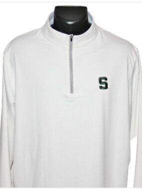 Peter Millar Crown Comfort Michigan State Performance Pullover XL White
